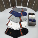 Gucci Fashion New Cotton Breathe Medium Tube Stripes Socks 5 Pairs/Box