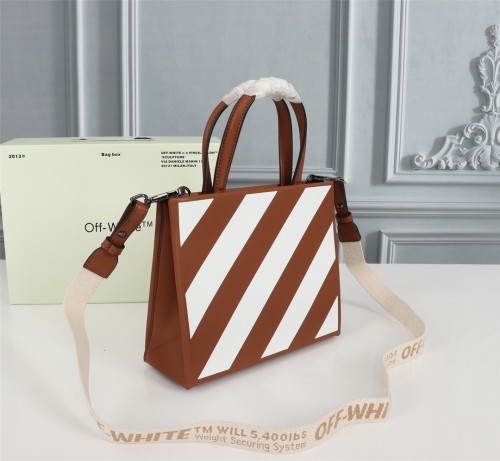 Off-White New Fashion Brown Stripes Print Handbag Shoulder Crossbody Bag Sizes:22x18x8cm
