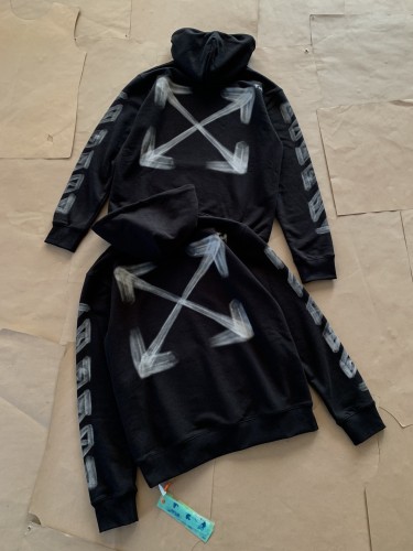 Off White Painted Arrows Pullover Hoodies Couple Casual Cotton Sweatshirt