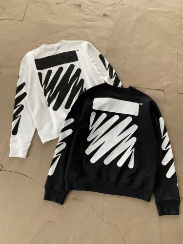 Off White Fluctuating Line Print Pullover Couple Round Neck Sweatshirt