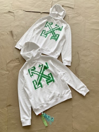 Off White Green Arrows Painted Sweatshirt Unisex Fleece Casual Pullover Hooded