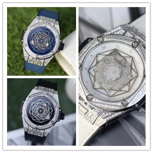 HUBLOT Men Spirit Of Big Bang Series Tattoo Full Diamonds Wrist Automatic Mechanical Watch