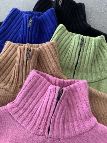 WE11DONE High Neck 1/4 Zipper Pullover Sweater Unisex Retro Oversize Wool Sweater
