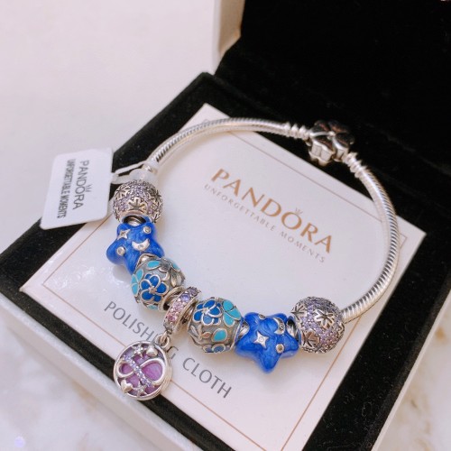 Pandora New Fashion Rhinestone Silver Blue Guitar Logo Bracelet Size 16 17 18 19 20 21 cm