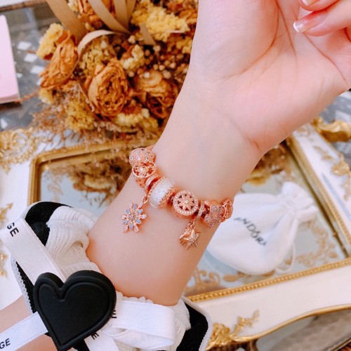 Pandora New Fashion Rhinestone Gold Flowers Bracelet Size 16 17 18 19 20 21 cm