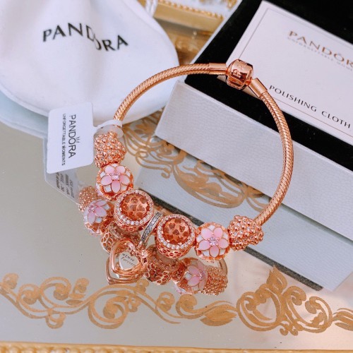 Pandora Diamond Bracelet Gold Flowers Bracelet Size: 16 17 18 19 20 21 cm