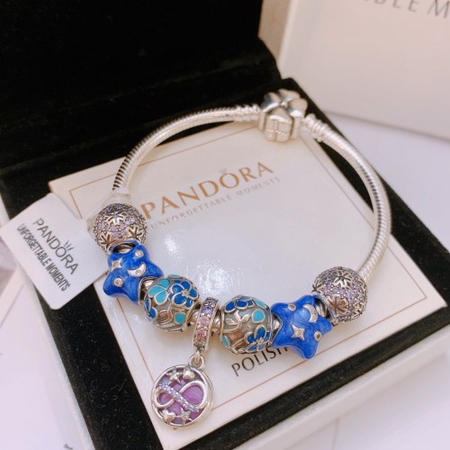 Pandora New Fashion Rhinestone Silver Blue Guitar Logo Bracelet Size 16 17 18 19 20 21 cm