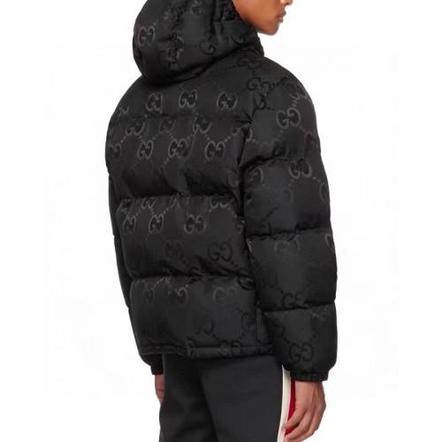 Gucci Unisex Double GG Full Logo Print Zipper Hooded Down Jacket