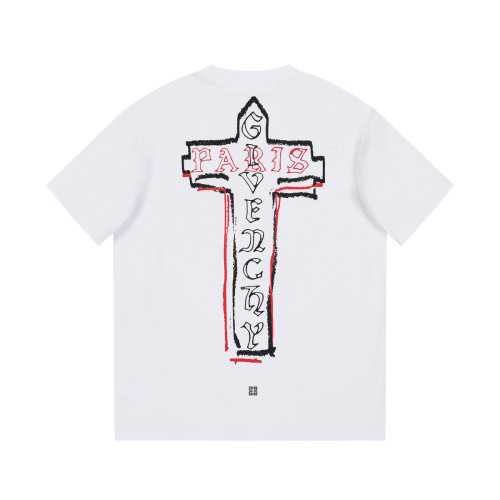Givenchy Unisex Cotton Short Sleeves Casual Cross Graffiti Print T-Shirt