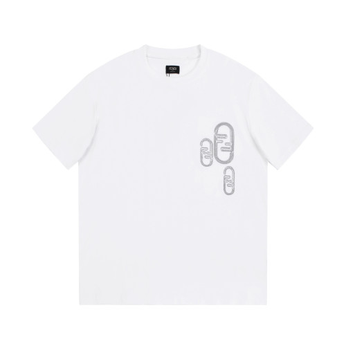 Fendi Classic Simple Embroidery Logo Print Short Sleeves Unisex Cotton T-Shirt