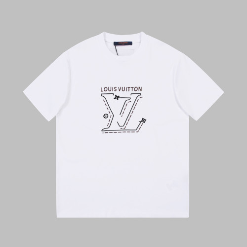 Louis Vuitton Unisex Embroidered letter Logo Geometric Pattern Print Short Sleeve Cotton T-Shirt