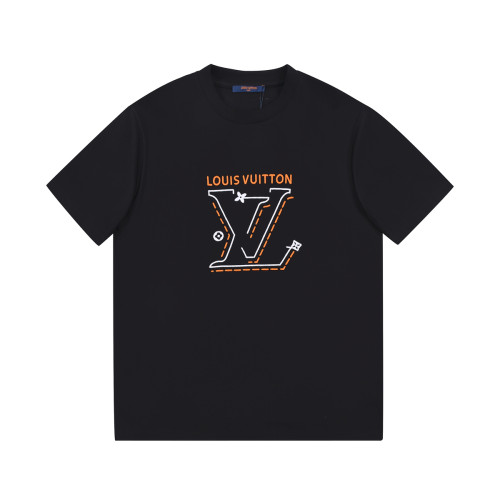 Louis Vuitton Unisex Embroidered letter Logo Geometric Pattern Print Short Sleeve Cotton T-Shirt
