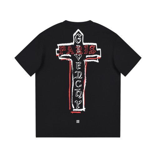 Givenchy Unisex Cotton Short Sleeves Casual Cross Graffiti Print T-Shirt