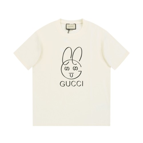 Gucci Unisex Classic Fashion Rabbit Seamless Three-Dimensional Embossing Short Sleeve Casual Cotton T-Shirt