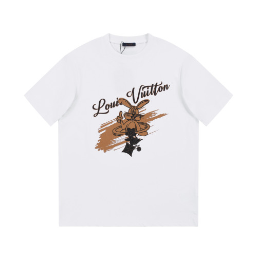 Louis Vuitton Classic Unisex Cartoon Rabbit Logo Flocking Print Cotton T-Shirt