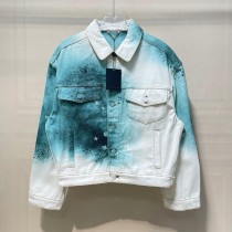 Louis Vuitton Broken Ice Blue Tie Dyed Denim Coat Unisex Casual Denim Jacket