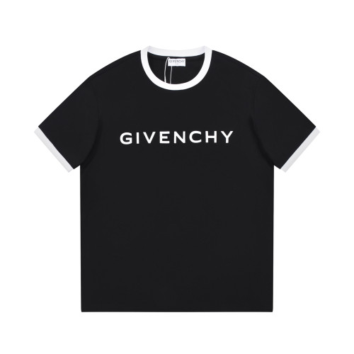 Givenchy Black White Contrast Collar Cotton Short Sleeves Casual Unisex Letter Print T-Shirt