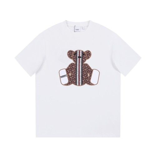 Burberry Classic Little Bear Co-Branded Short Sleeve UnisexEmbroidery Old Flower Cotton Loose T-Shirt
