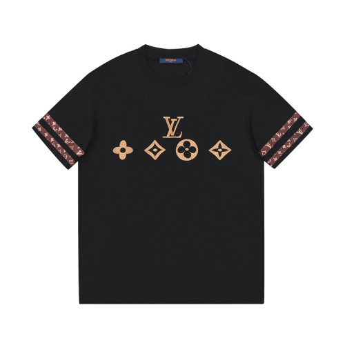 Louis Vuitton Sticker Embroidered Letter Loose Short Sleeve Men Cotton T-Shirt