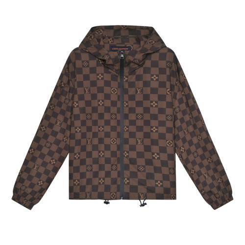 Louis Vuitton Logo Print Hooded Checker Trench Coat