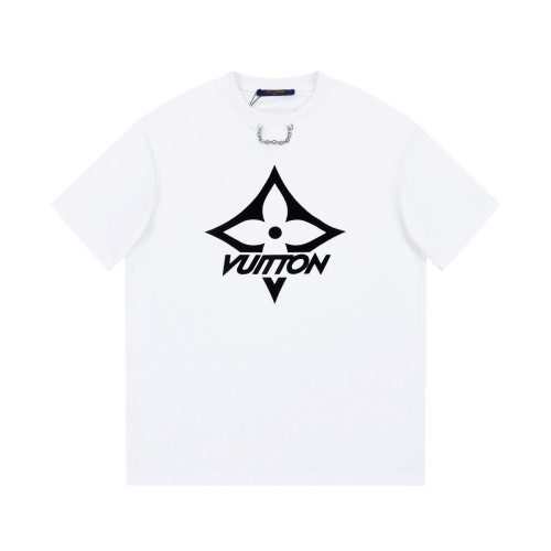 Louis Vuitton Big LOGO Flocking Print Short Sleeve Men Cotton T-Shirt