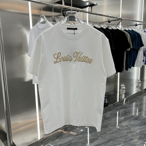 Louis Vuitton Fashion Contrast Embroidery Print Short Sleeve Unisex Casual Cotton T-Shirt