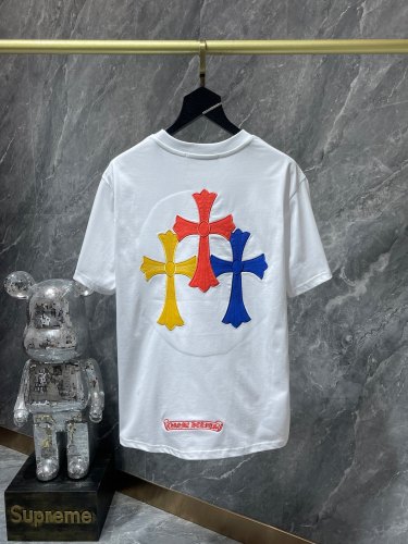 Chrome Hearts Leather Colored Cross Short Sleeve Fashion Embroidery Cotton T-shirt