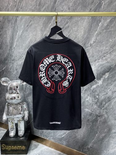 Chrome Hearts Classic Red Horseshoe Embroidery Short Sleeve