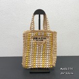 Prada Colored Wooden Ball Woven Handbag Fashion Embroidery Tote Bag Size: 24*7*22CM