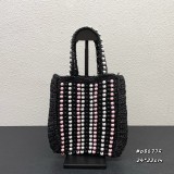 Prada Colored Wooden Ball Woven Handbag Fashion Embroidery Tote Bag Size: 24*7*22CM