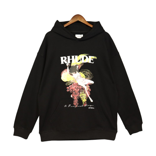 Rhude Retro Print Cotton Pullover Hoodies Unisex Casual Sweatshirt
