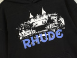 Rhude Casino Castle Print Sweatshirt Unisex Cotton Casual Hoodied