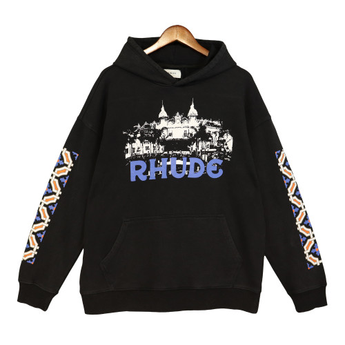 Rhude Casino Castle Print Sweatshirt Unisex Cotton Casual Hoodied