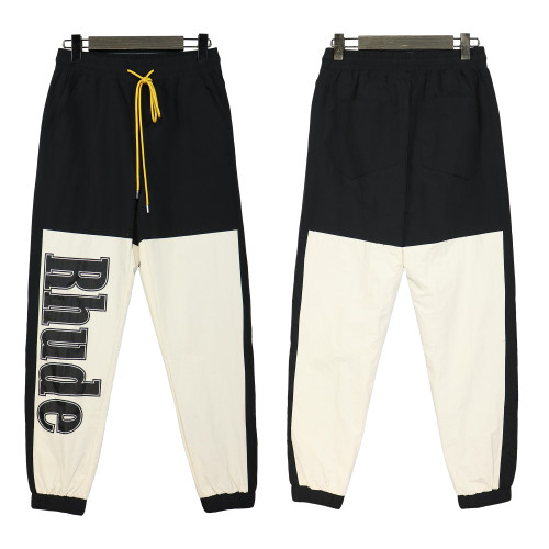 Rhude Logo Letter Print Splicing Sweatpants Hip-Hop Causal Bundle Foot Trousers
