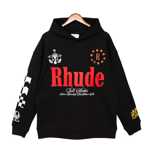 Rhude Checker Color Block Print Sweatshirt Fashion Couple Black Pullover Hoodies