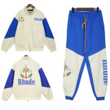 Rhude Coconut Tree Peace Pigeon Splice Contrast Sports Suit Coat+Pant