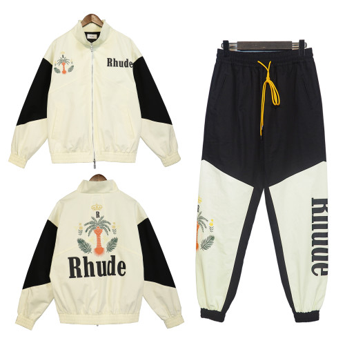 Rhude Coconut Tree Peace Pigeon Splice Contrast Sports Suit Coat+Pant
