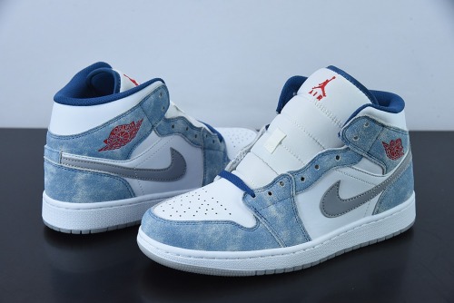 Nike Air Jordan 1 Mid Wash Blue Unisex Casual Basketball Sneakers Shoes
