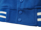 Rhude Leather Stripe Wool Baseball Jacket Unisex Double-White Casual Coat