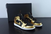 Nike Air Jordan 1 Mid GS Metallic Gold AJ1 Unisex Casual Basketball Shoes