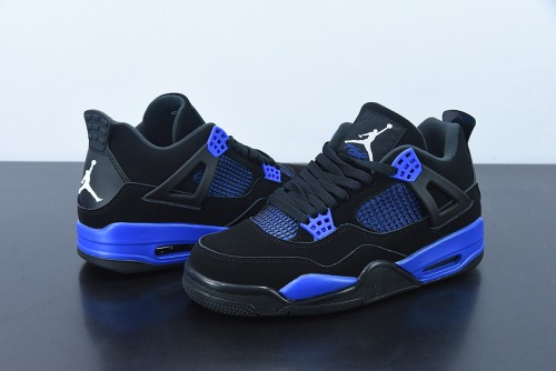 Air Jordan 4 Black/Blue Metallic AJ4 Men Basketball Sneakers Shoes