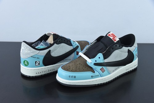 Travis Scott x Air Jordan 1 Low Grey Black Blue TS Sneakers Shoes