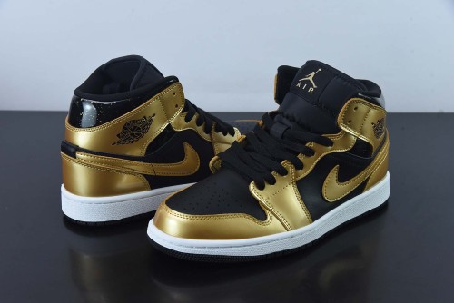 Nike Air Jordan 1 Mid GS Metallic Gold AJ1 Unisex Casual Basketball Shoes