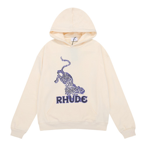 RHUDE Fashion Leopard-Print Cotton Hooded Sweatshirt