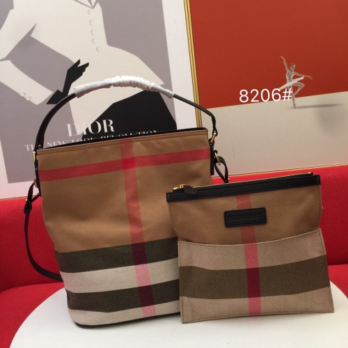 Burberry Fashion The Ashby Handbag Bag Canvas Plaid Pattern Handbag Size:34*25*19CM