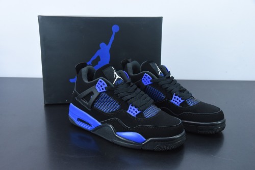 Air Jordan 4 Black/Blue Metallic AJ4 Men Basketball Sneakers Shoes