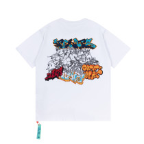 Off White Parody Doodle Cartoon Embroidery Short Sleeve Unisex Cotton T-shirt