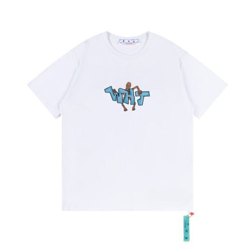 Off White Parody Doodle Cartoon Embroidery Short Sleeve Unisex Cotton T-shirt