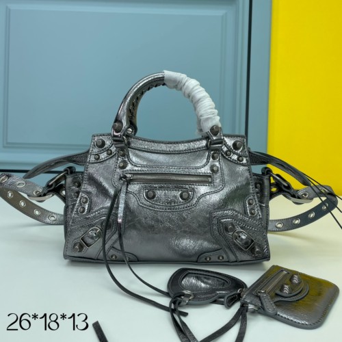 Balenciaga Neo Cagole Locomotive Bag Fashion Oil Wax Black Silver Buckle Handbag Sizes: 26*13*18CM