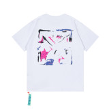 Off White Graffiti Arrow Print T-shirt Unisex Hip-Hop Loose Short Sleeve